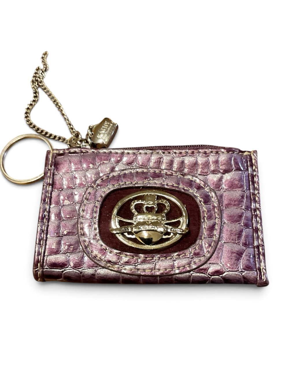 Kathy Van Zeeland Metallic Purple Croc-Embossed Card Holder Keyring